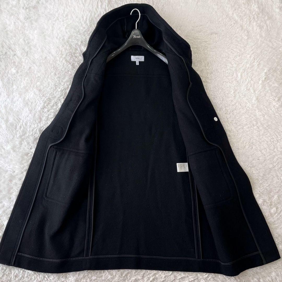 極美品 ハイク ダッフルコート ロング ヘリンボーン メルトン 白トグル 黒 L