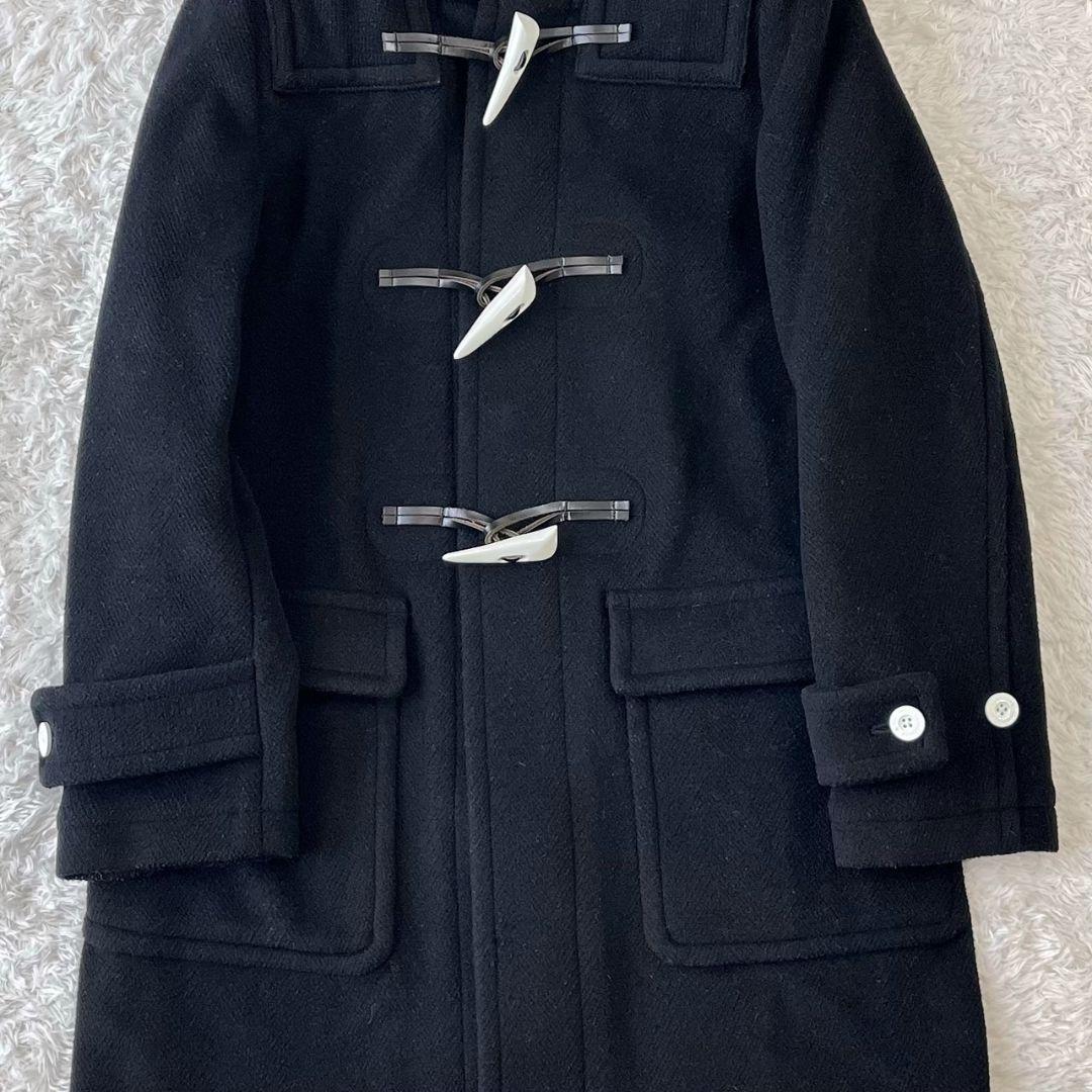 極美品 ハイク ダッフルコート ロング ヘリンボーン メルトン 白トグル 黒 L