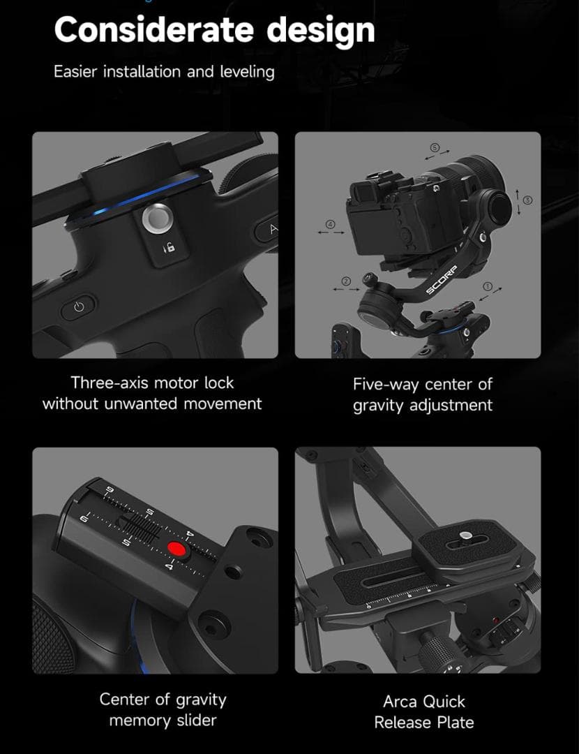 高速充電 3軸ロック カメラ用ジンバル