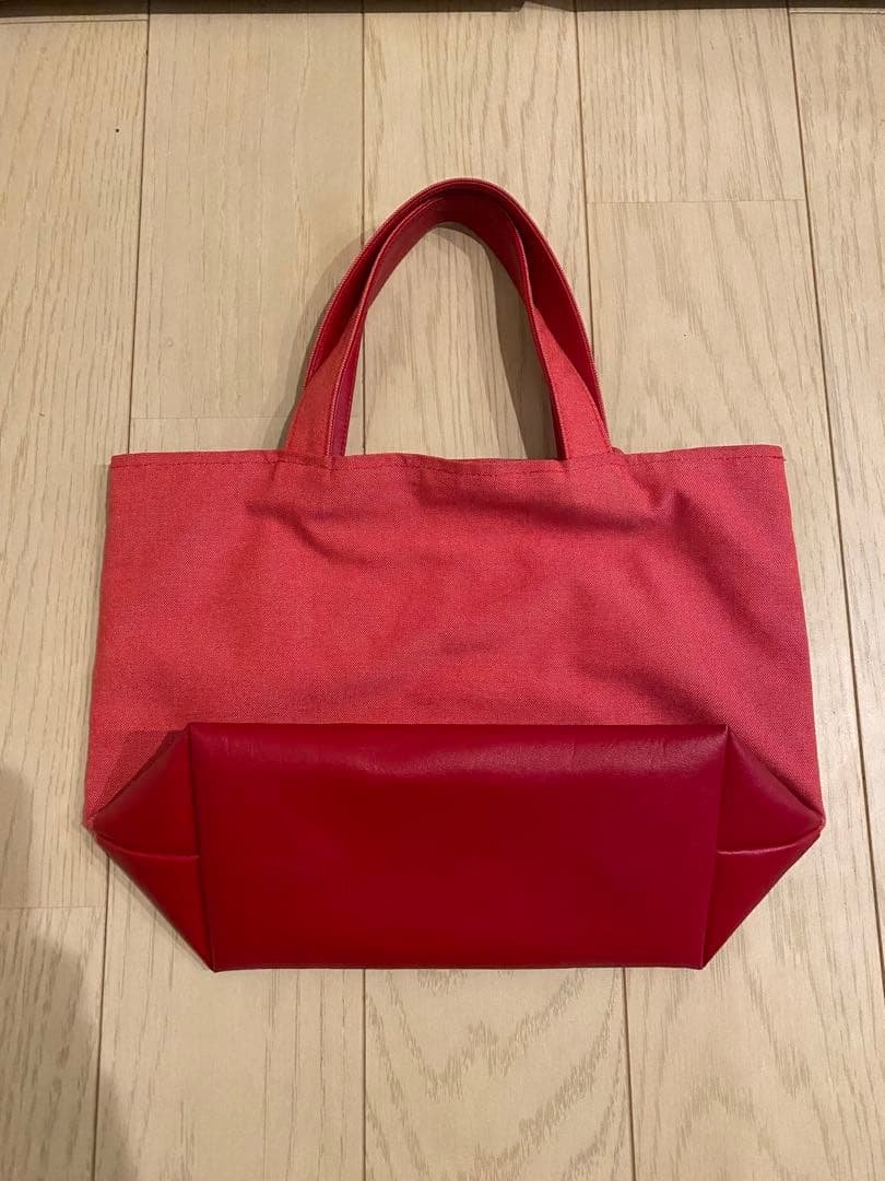 ファミリア familiar デニムバッグ ランチバッグ 赤 手刺繍