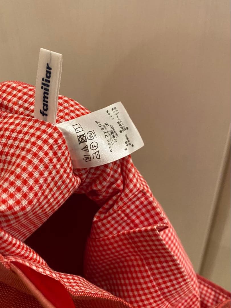 ファミリア familiar デニムバッグ ランチバッグ 赤 手刺繍