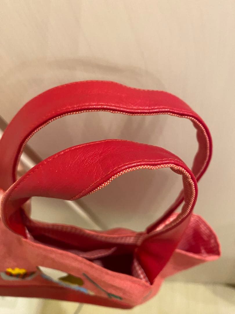 ファミリア familiar デニムバッグ ランチバッグ 赤 手刺繍