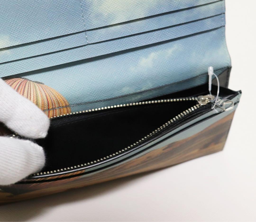 2点セット 新品 ポケット多数 ストライプバルーン レザーかぶせ式長財布