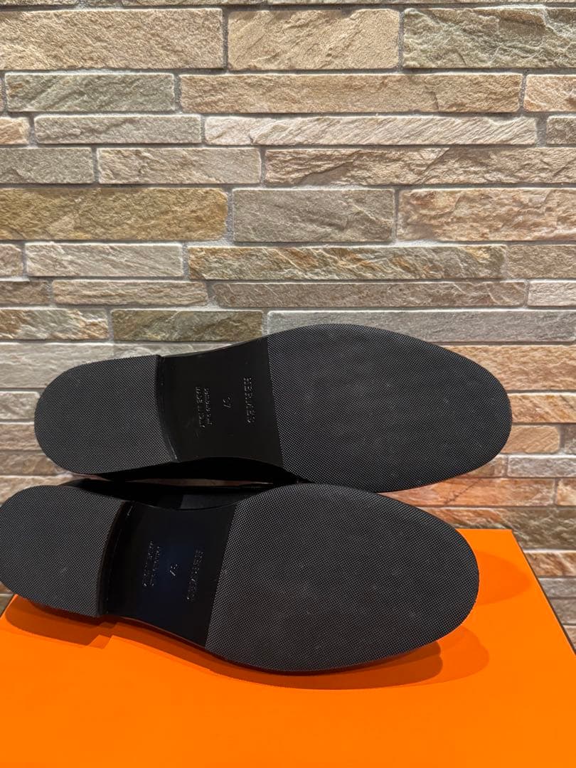 エルメス　モカシン　≪デスタン≫ 黒白　シルバー金具　37