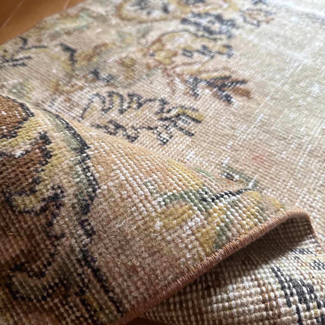 54×165 ロングランナーラグ　ベージュボタニカル　トルコヴィンテージラグ