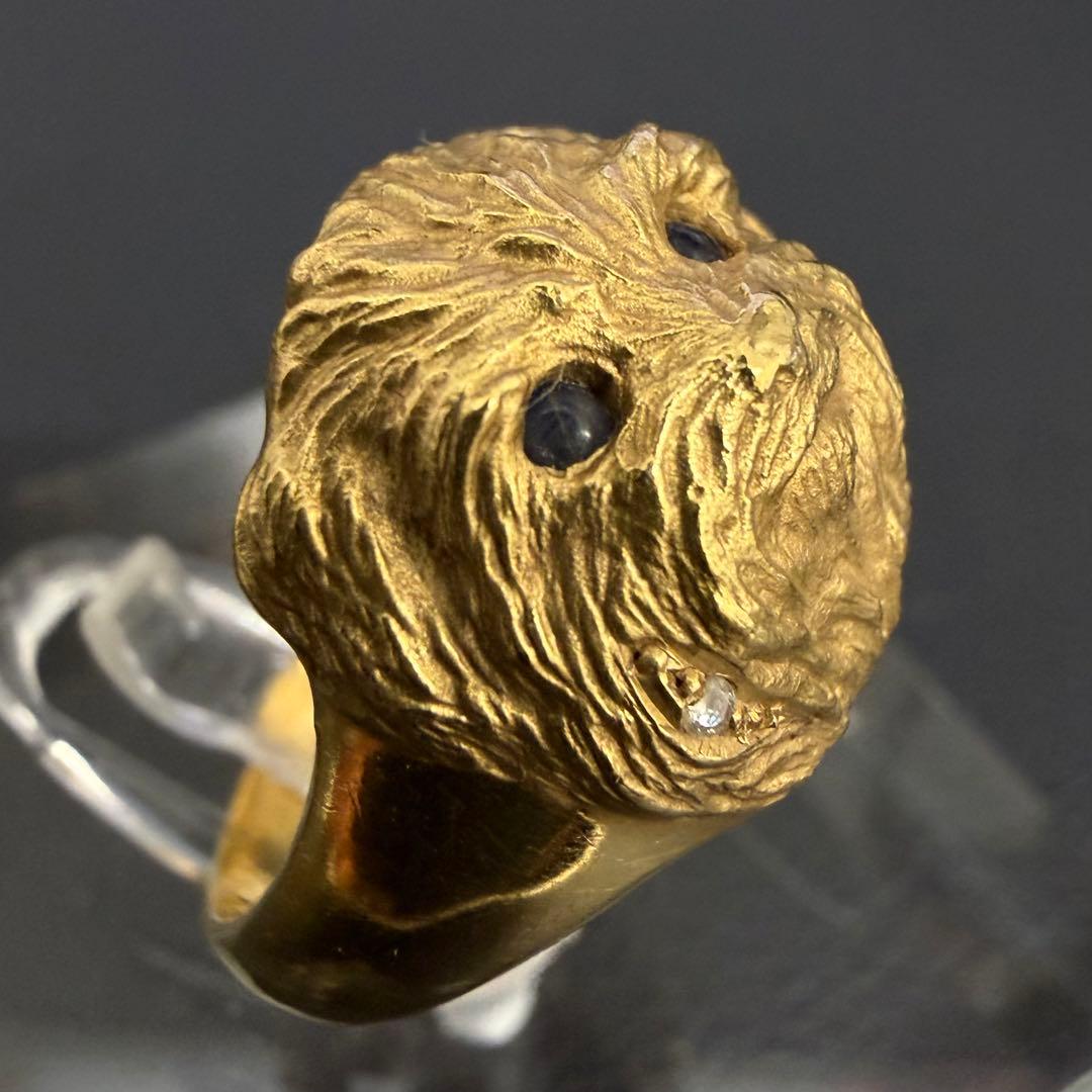 (B013022) K18ダイヤリング 約12号 犬 18金YG 指輪