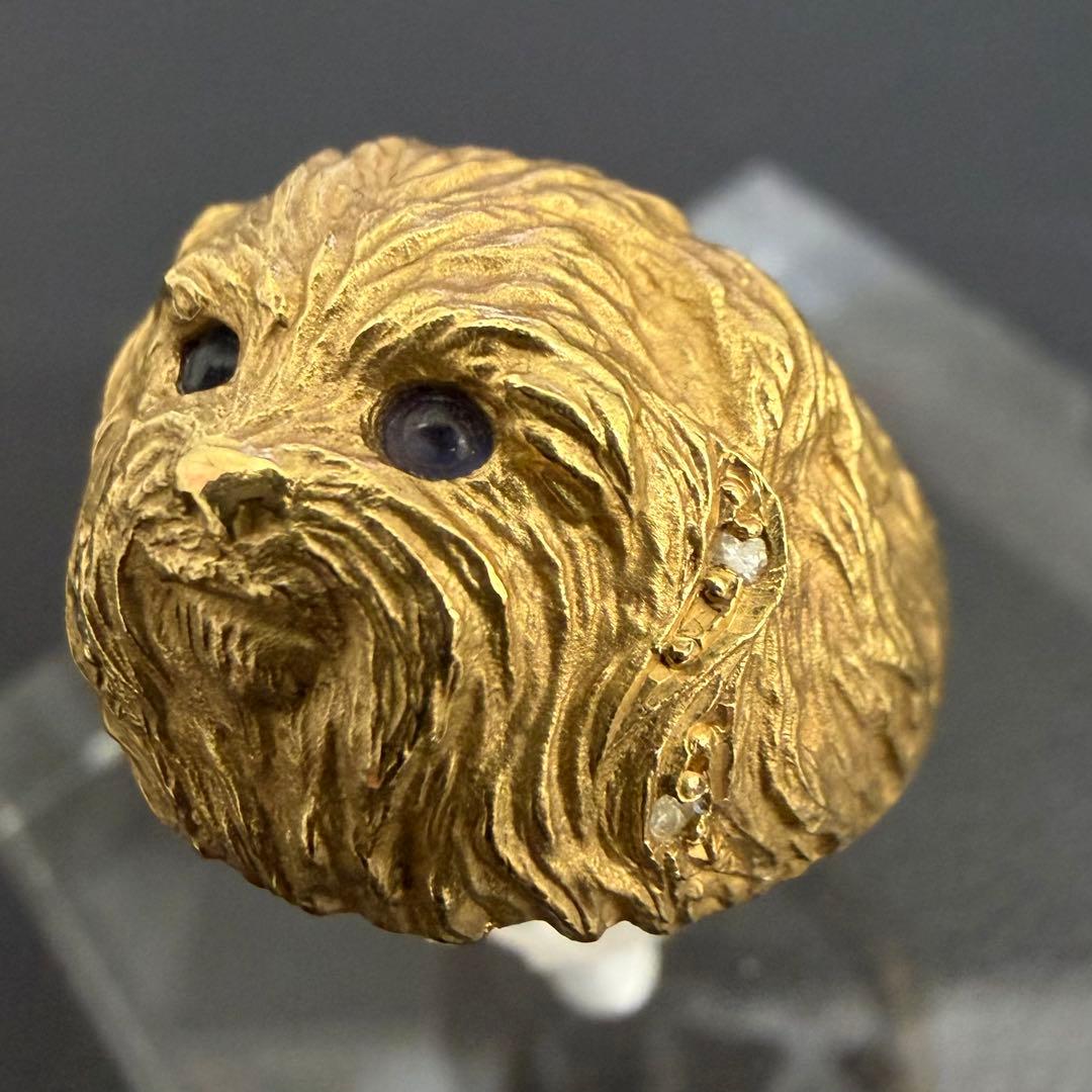 (B013022) K18ダイヤリング 約12号 犬 18金YG 指輪