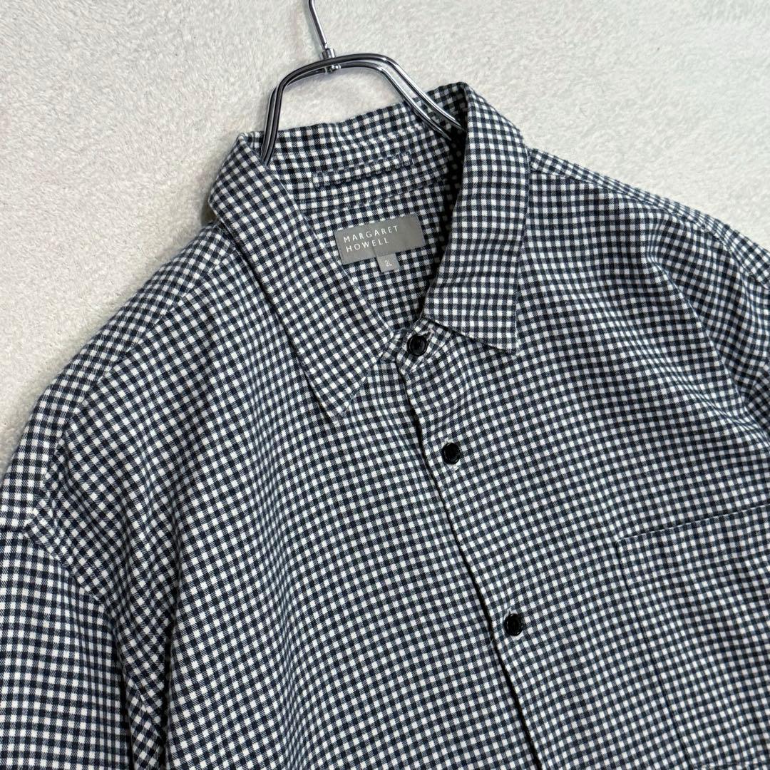 マーガレットハウエル　ギンガムチェック柄　長袖シャツ　XLサイズ　白黒　コットン
