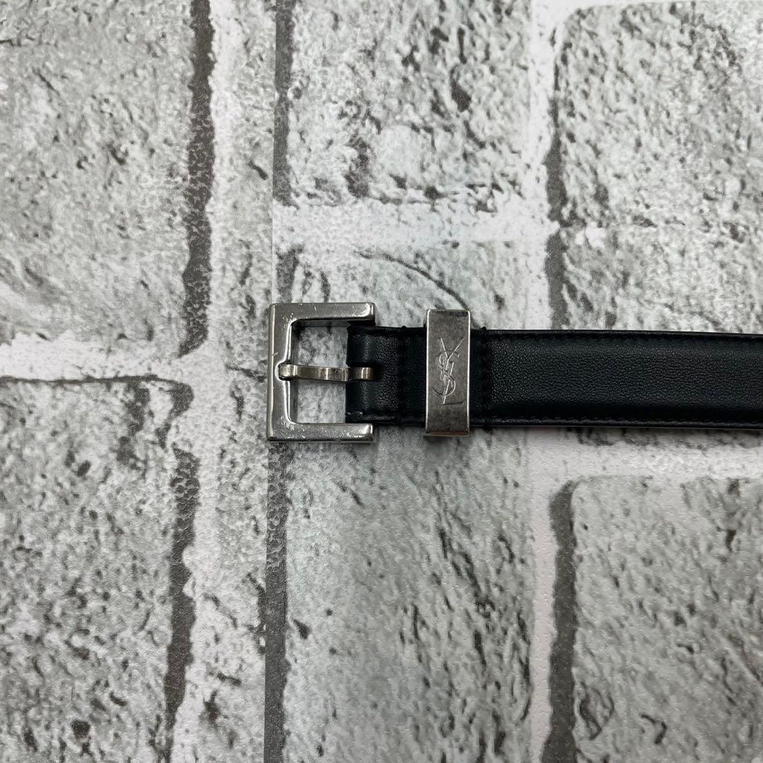 美品袋付✨サンローランパリ ナローベルト カサンドラロゴ YSL レザー 黒