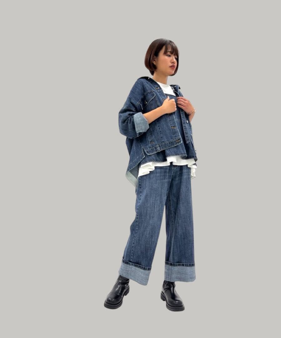 ayane リネン混デニムワイドパンツ 855704 サイズ44 ロールアップ