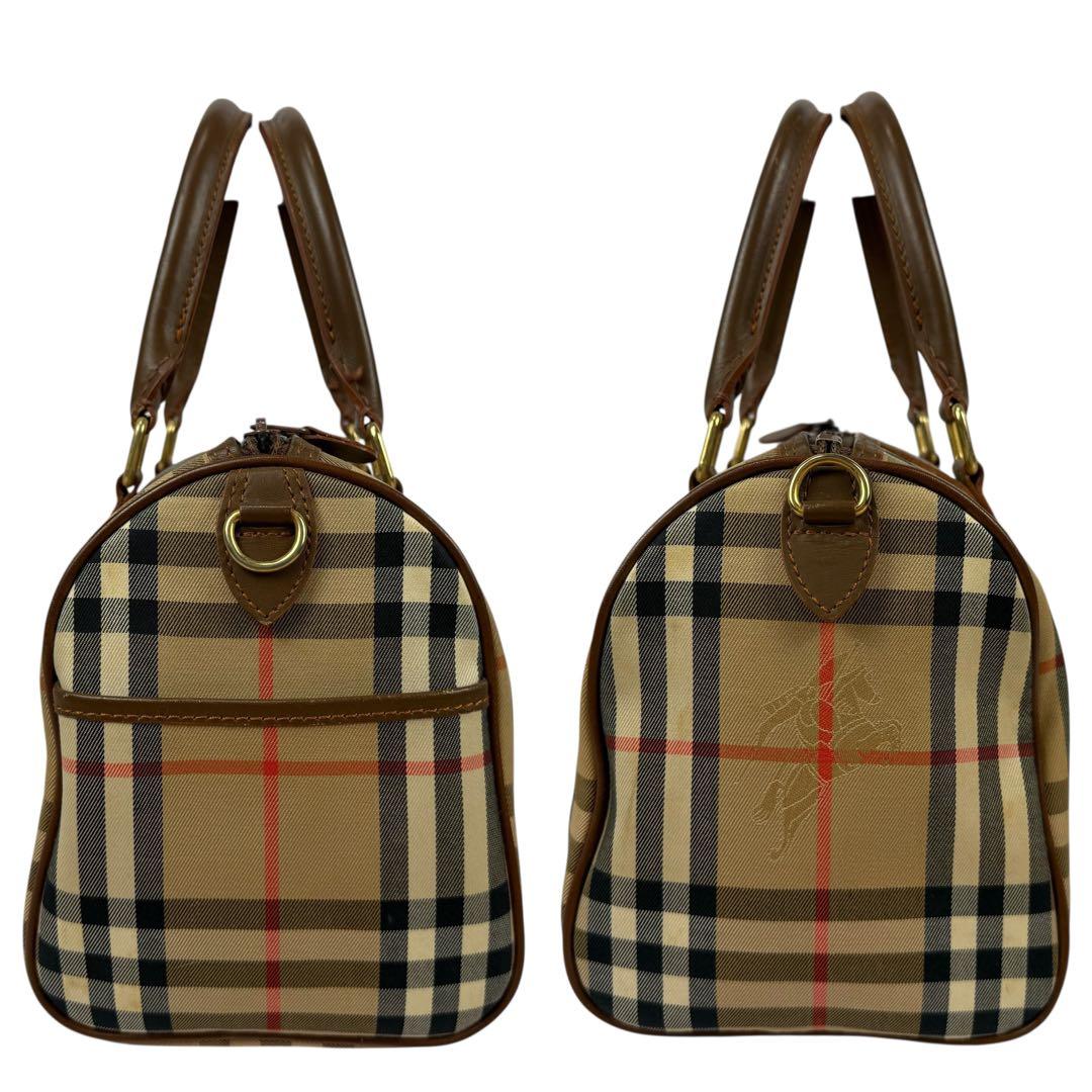 【美品】バーバリー 月桂樹 ミニボストンバッグ キャンバス ノバチェック ホース