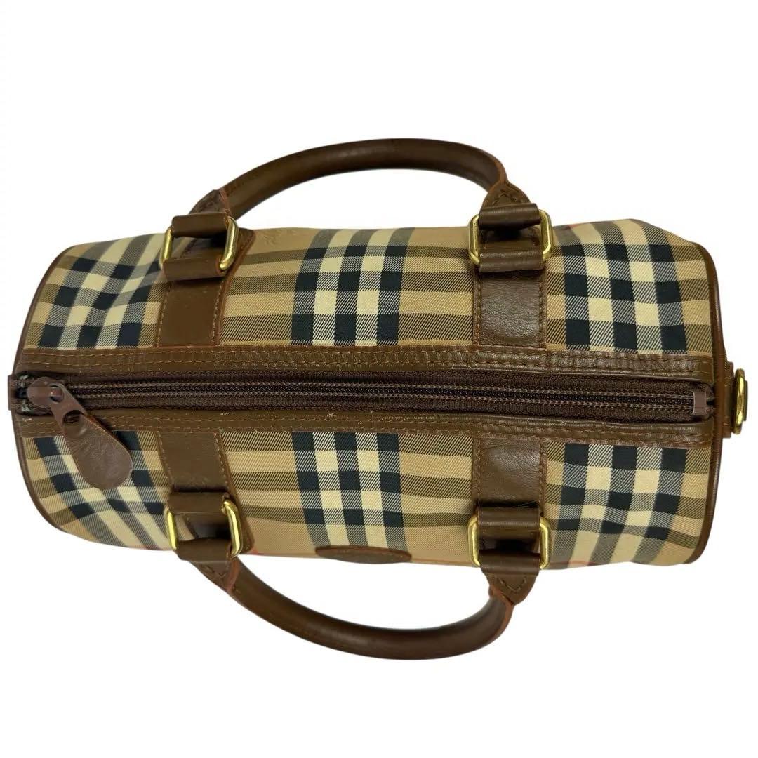 【美品】バーバリー 月桂樹 ミニボストンバッグ キャンバス ノバチェック ホース
