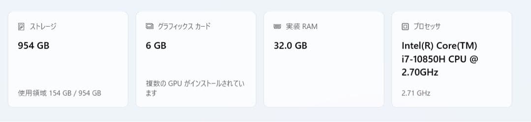 Windowsノート本体 Windows11Pro Corei7-10850H 32GB 1TB