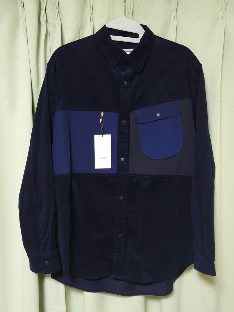 KUON コーデュロイ マルチポケットシャツ 未使用 L ネイビー