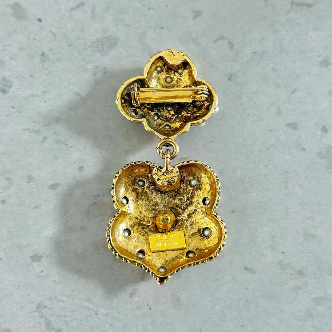【超美品】LOEWE ヴィンテージ ブローチ ハート×パール ゴールド 一点物