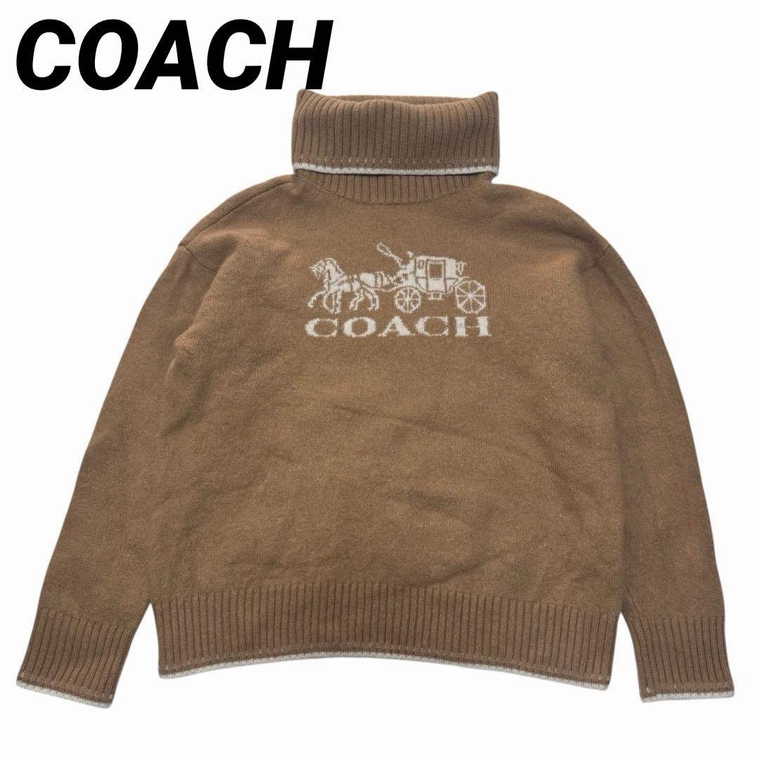 COACH コーチ タートルネックニット 馬車ロゴ カシミヤ混 キャメル