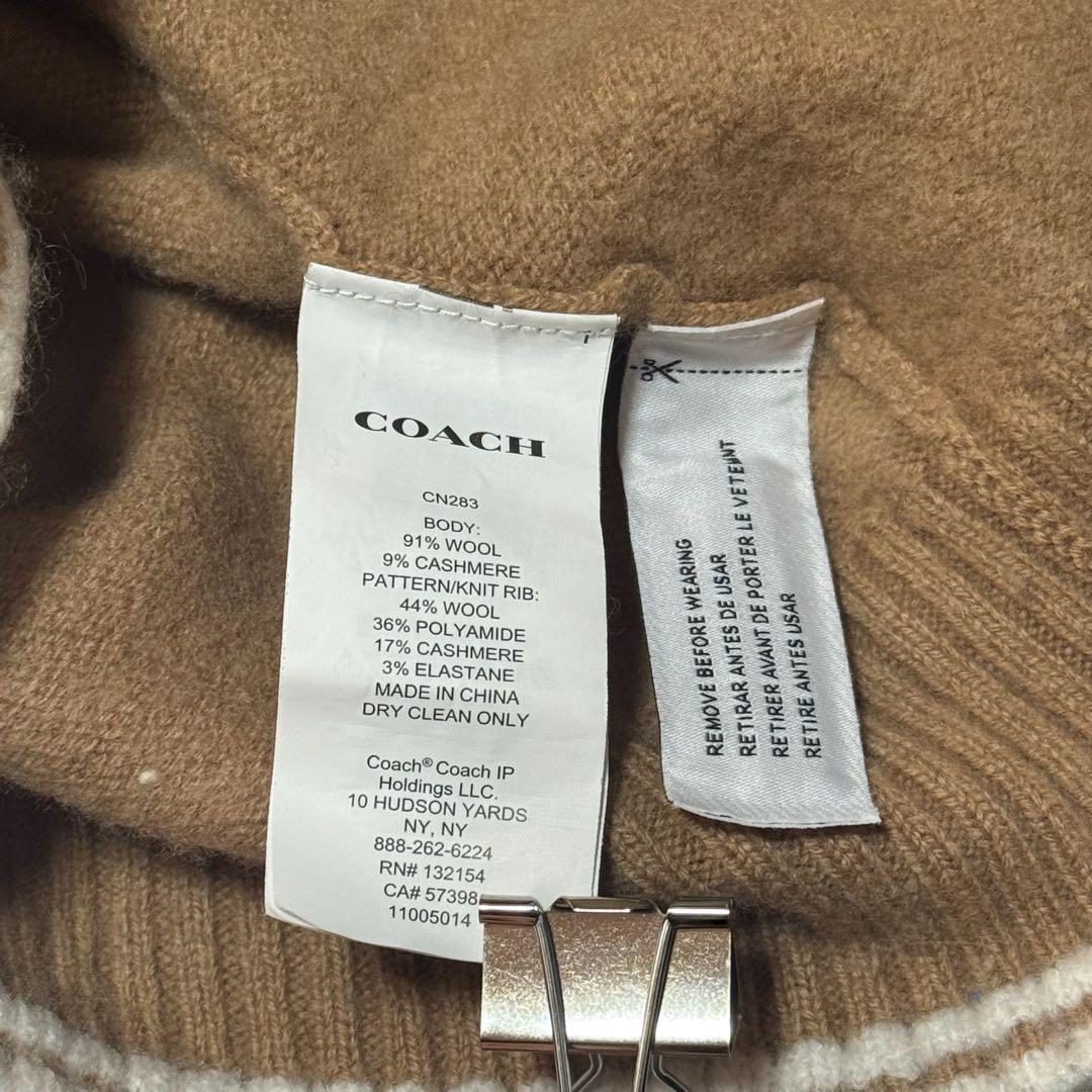 COACH コーチ タートルネックニット 馬車ロゴ カシミヤ混 キャメル