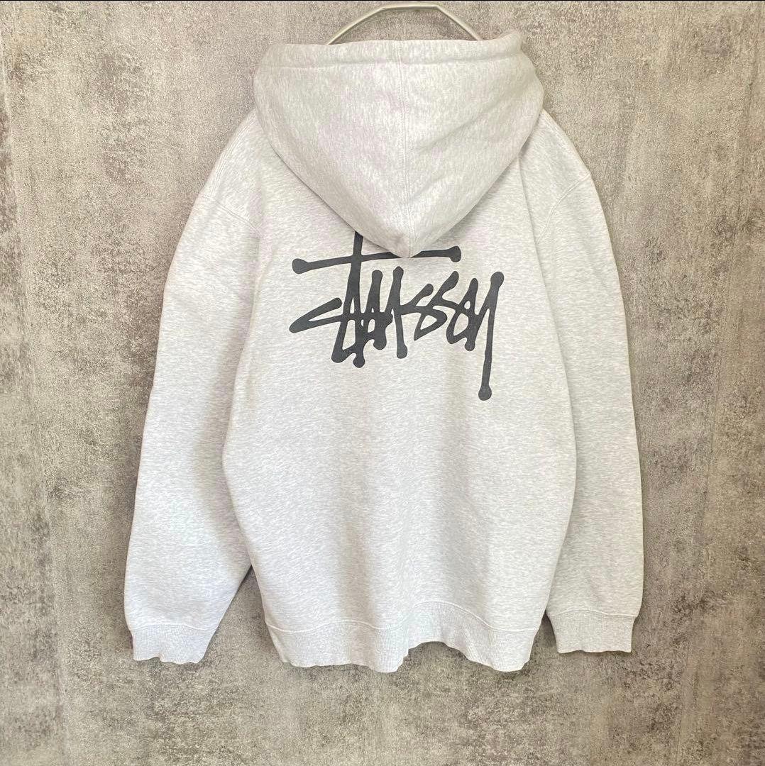 Stussy パーカー M グレー ビッグロゴ ストックロゴ ゆるだぼ