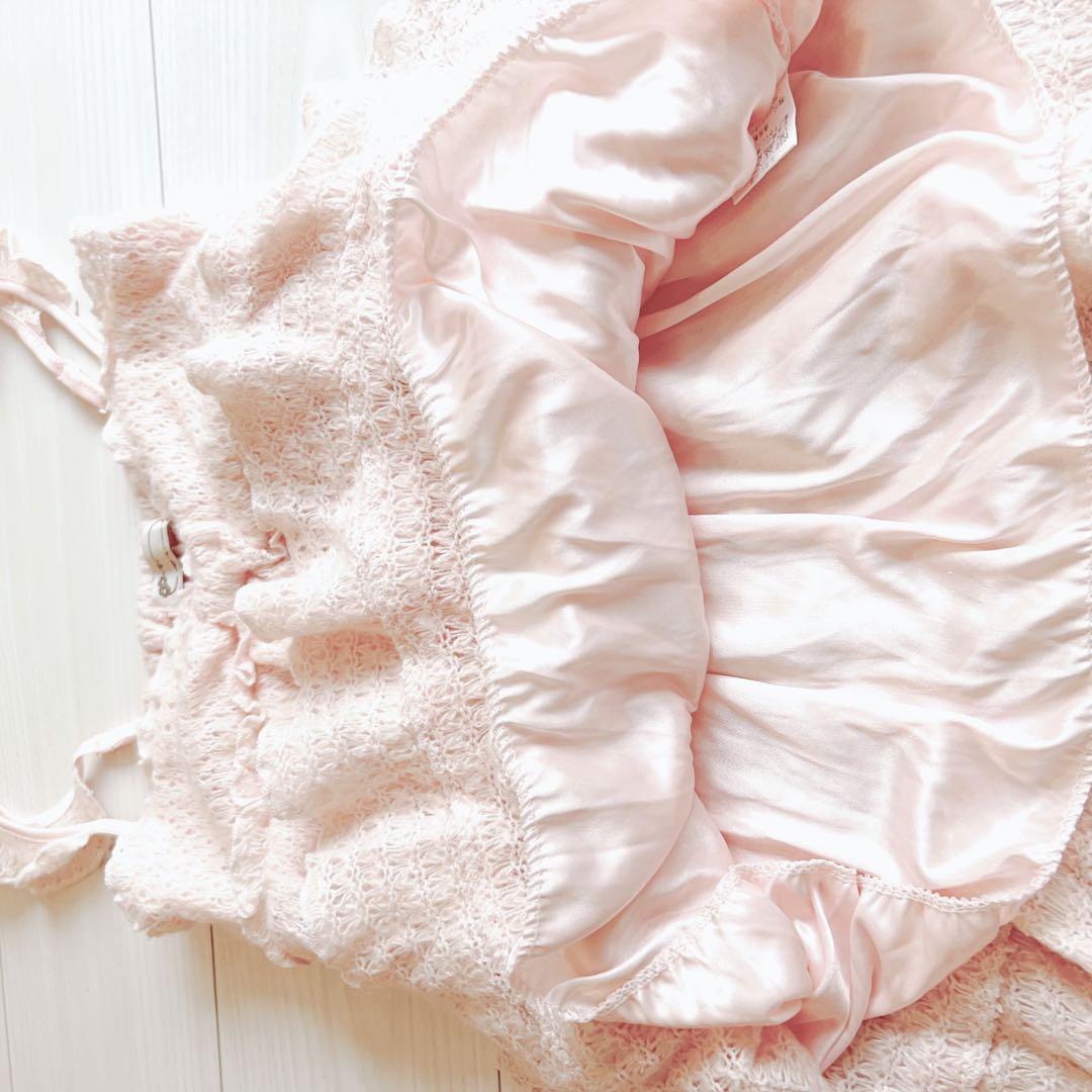 リズリサ コーラルピンク系 リボン フリルキャミソール