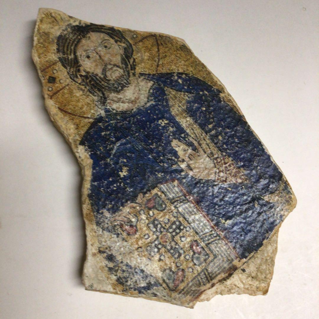 ★ロシア正教 古代のキリスト肖像画の石片 イコン 石画