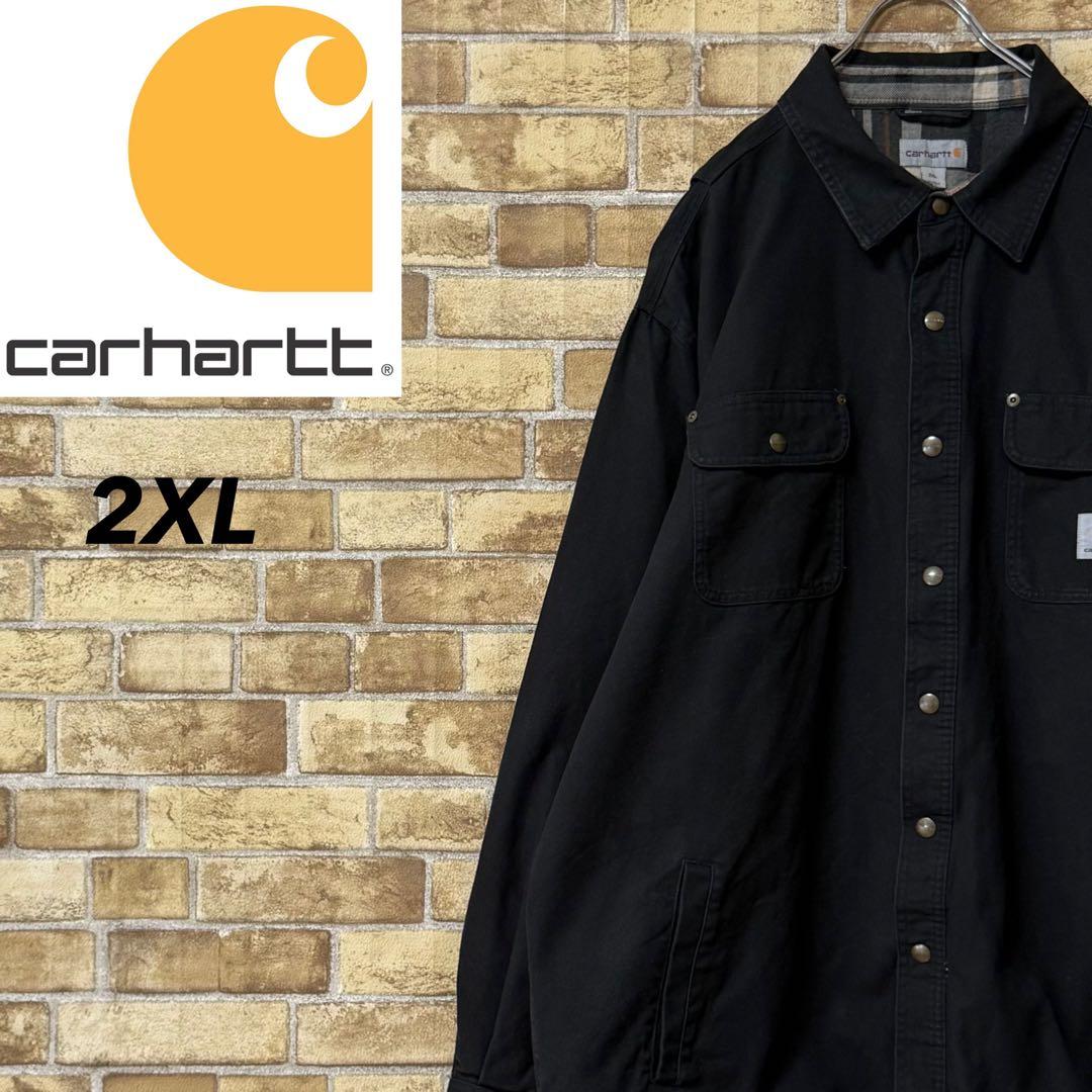 カーハート　ダック地　シャツジャケット　裏地　　ビッグシルエット　黒　2XL.