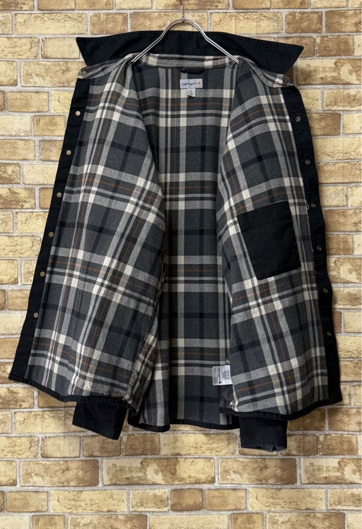 カーハート　ダック地　シャツジャケット　裏地　　ビッグシルエット　黒　2XL.