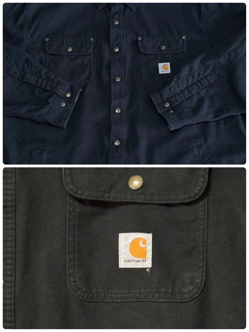 カーハート　ダック地　シャツジャケット　裏地　　ビッグシルエット　黒　2XL.