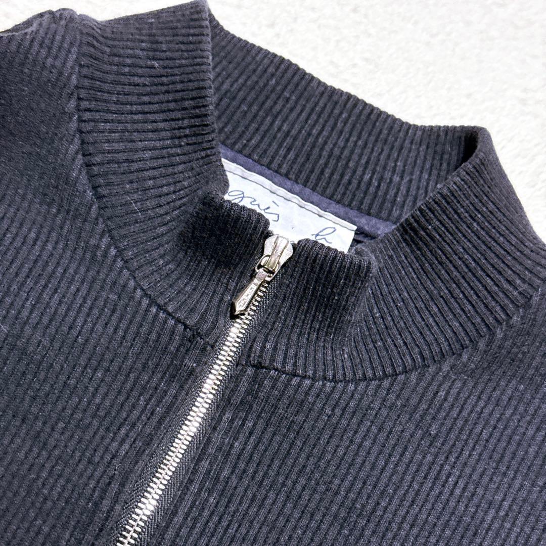 90s【美品】アニエスベーオム ハーフジップ ドライバーズニット ブラック 仏製