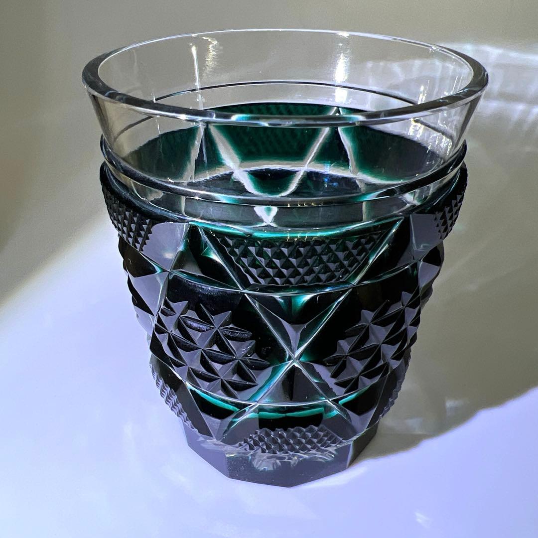 島津磯斉　薩摩切子オールドファッションタンブラー　共箱　東Y7-1203☆1F