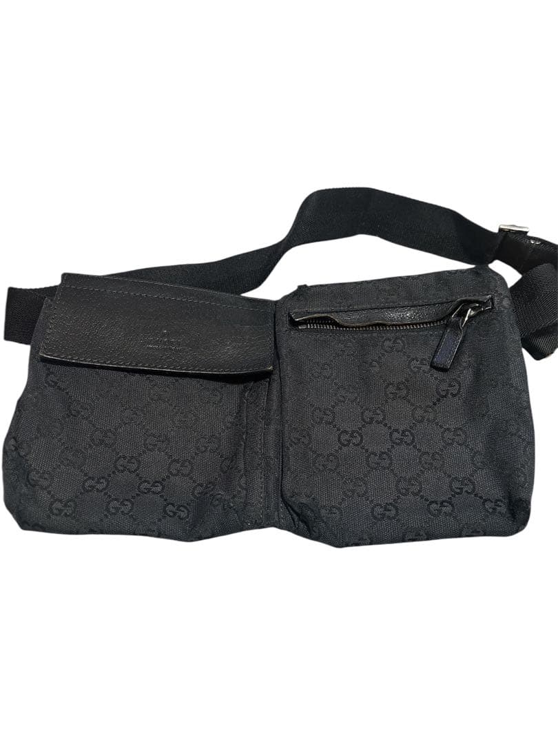 人気✨GUCCI ウエストバッグ GGキャンバス レザー ボディバッグ ブラック