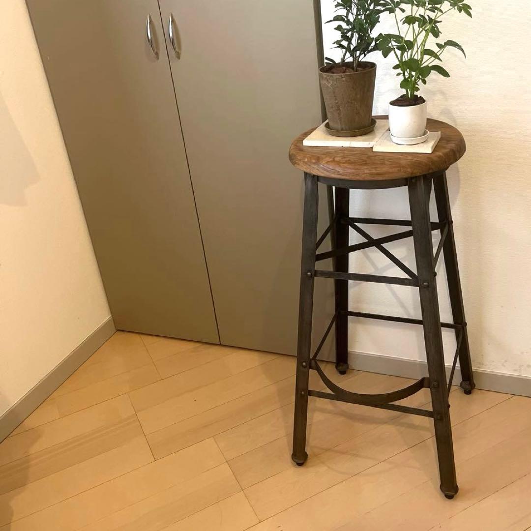 GALLUP＊レアな廃盤商品＊インダストリアルな鉄脚バースツール/座面チーク古材
