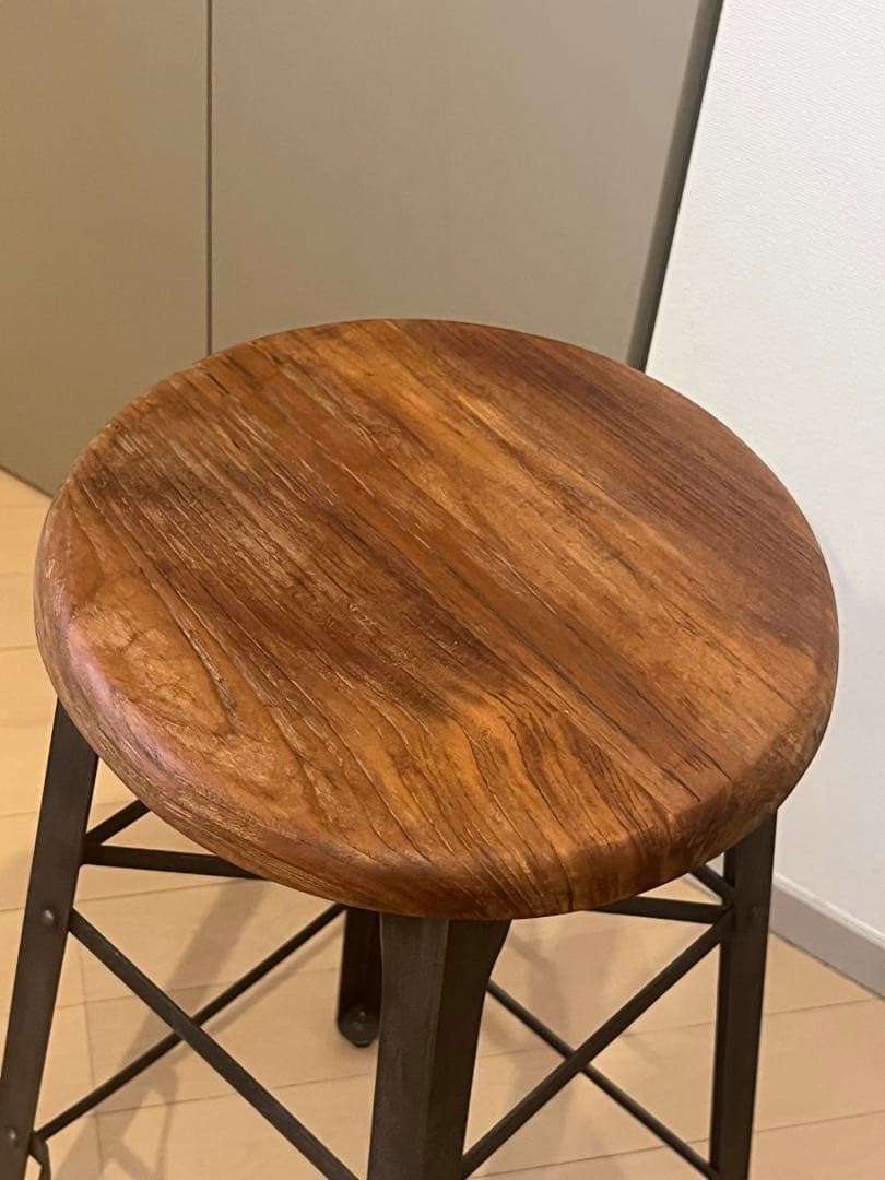 GALLUP＊レアな廃盤商品＊インダストリアルな鉄脚バースツール/座面チーク古材