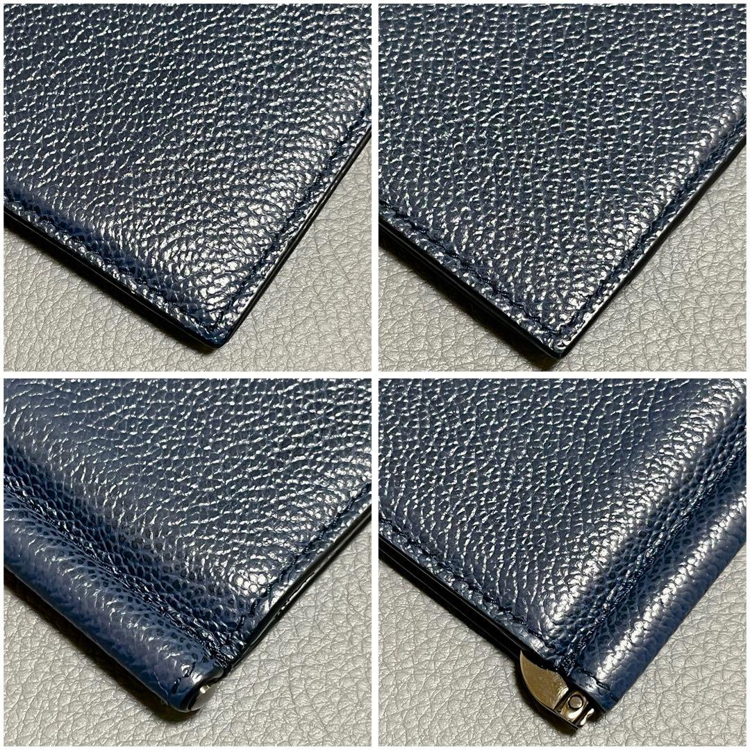 【未使用級】プラダ マネークリップ シボ ロゴ 金具 レザー ネイビー 黒 財布