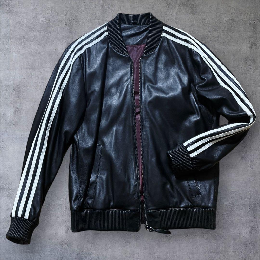 【希少】スリーストライプ ラム シープスキン レザーブルゾン M相当