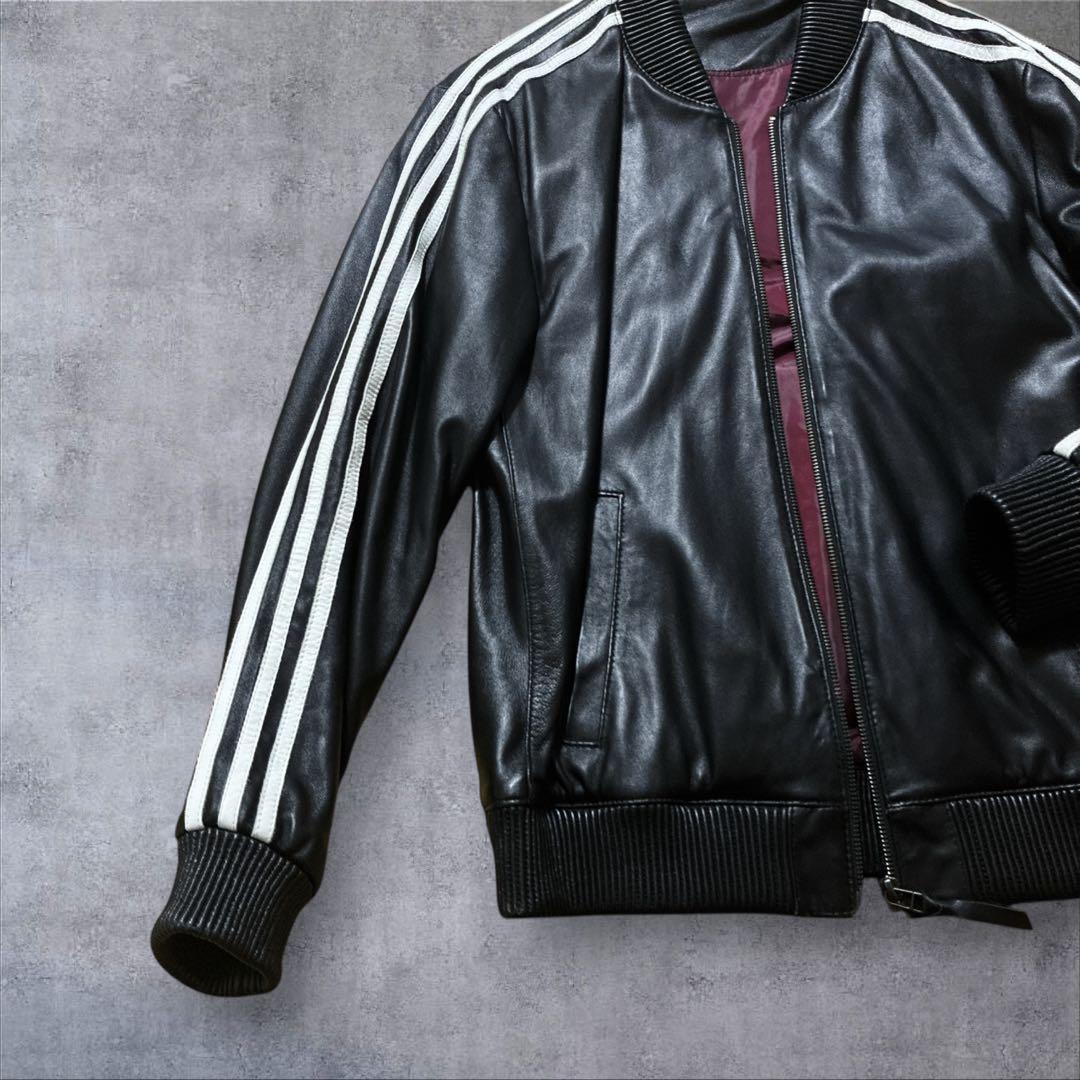 【希少】スリーストライプ ラム シープスキン レザーブルゾン M相当