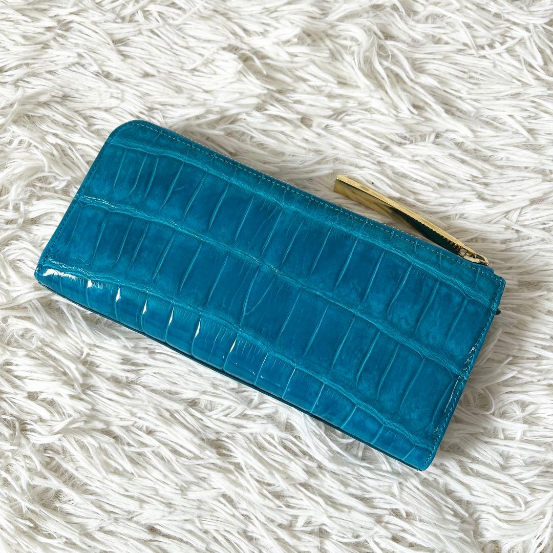 ⭐️新品未使用⭐️　池田工芸　クロコダイル　長財布　L字ファスナー　ターコイズ