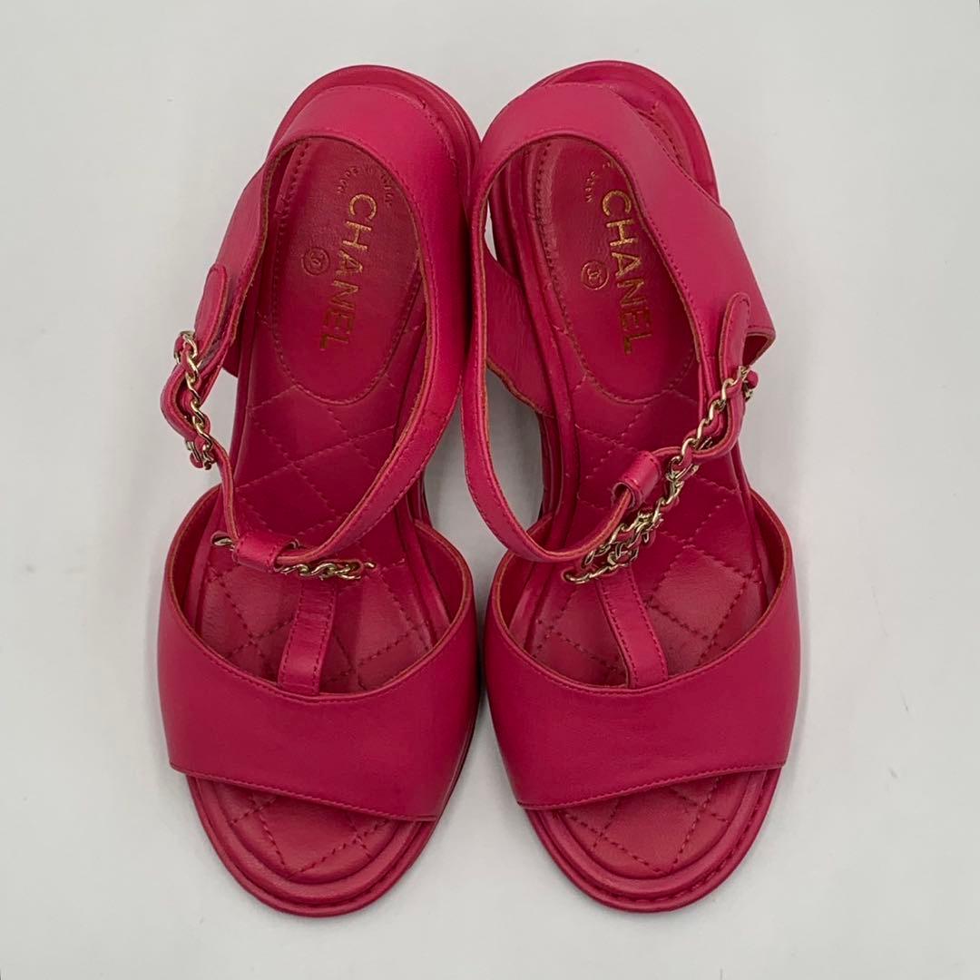 ［極美品］シャネル　マトラッセ　チェーン　ココマーク　ヒールサンダル　35