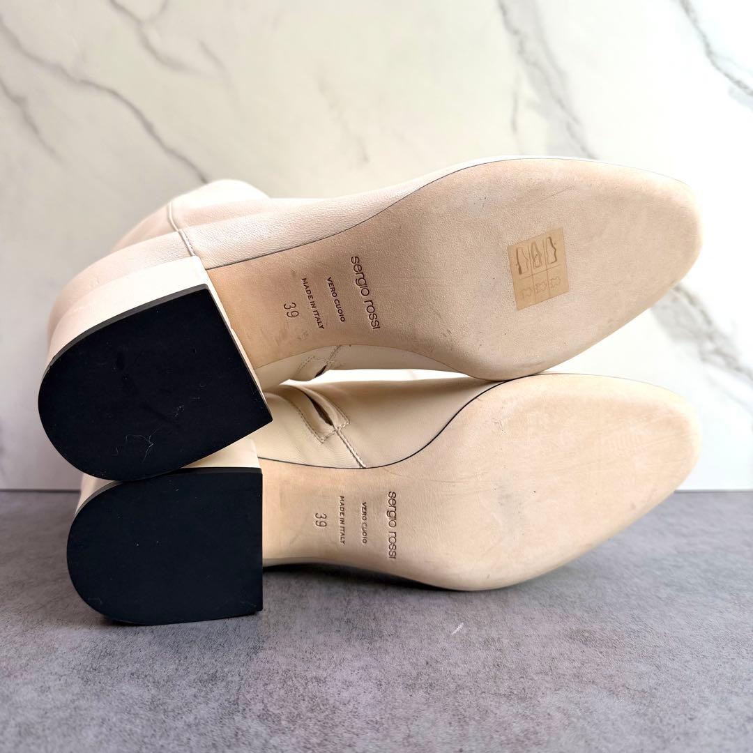 美品 Sergio Rossi セルジオロッシ アンクルブーツ 39 アイボリー