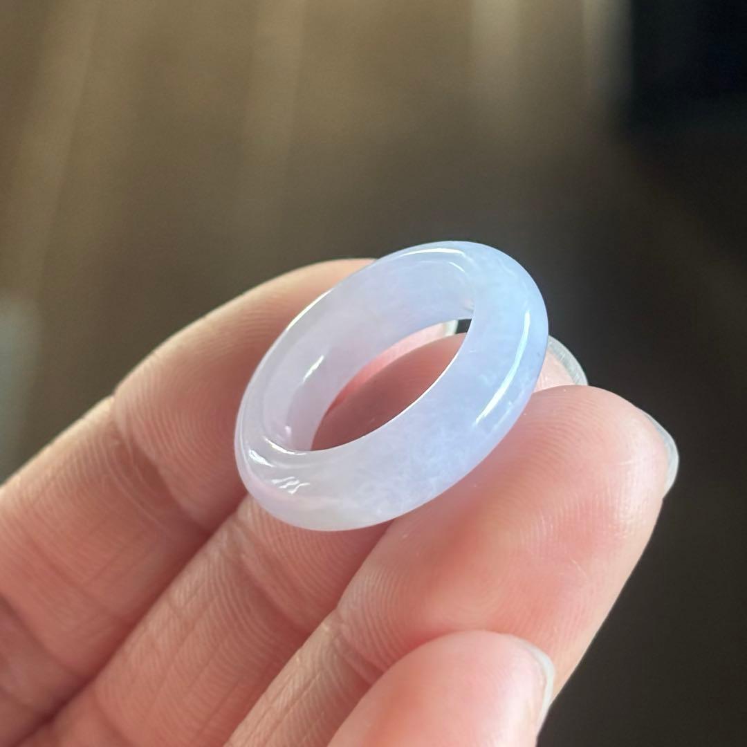 ミャンマー産 天然本翡翠　氷種　ラベンダー色 くり抜きリング　8号