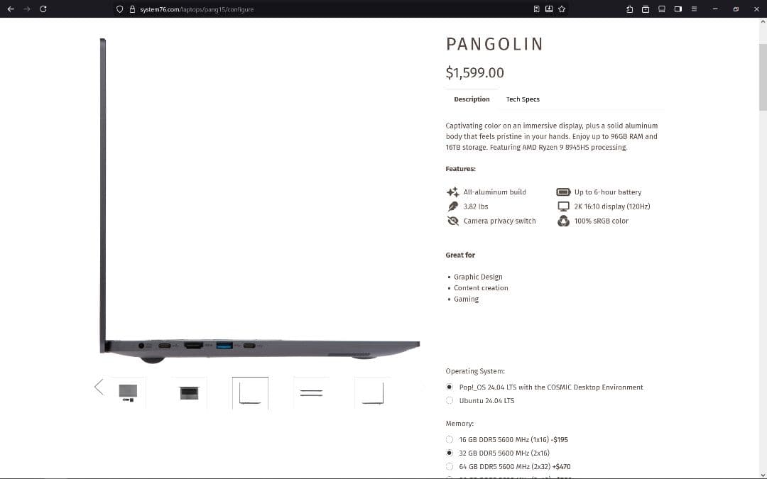 その他ノートPC本体 system76 pangolin pang15