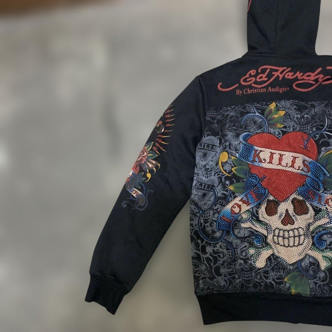 Ed Hardy スカルプリント パーカー　XLサイズ