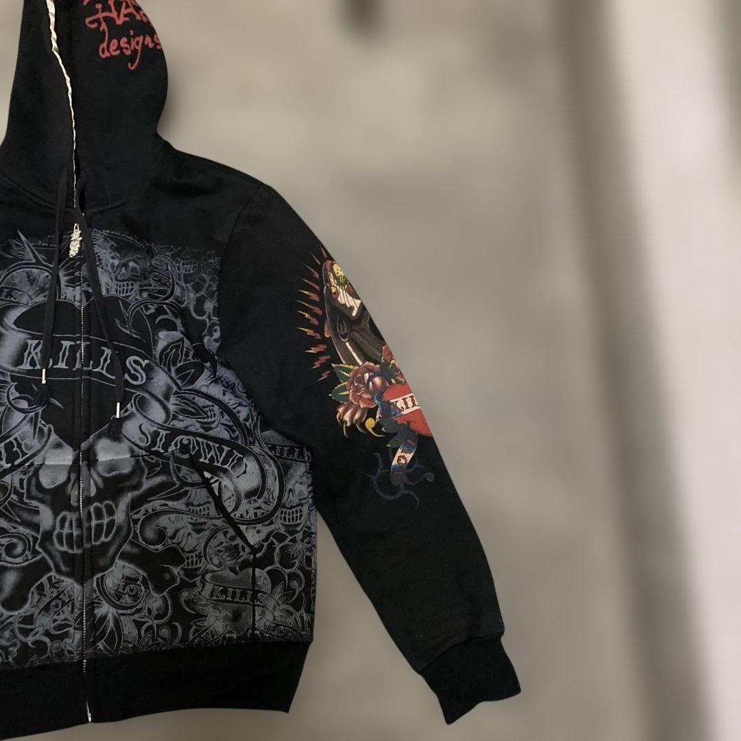 Ed Hardy スカルプリント パーカー　XLサイズ