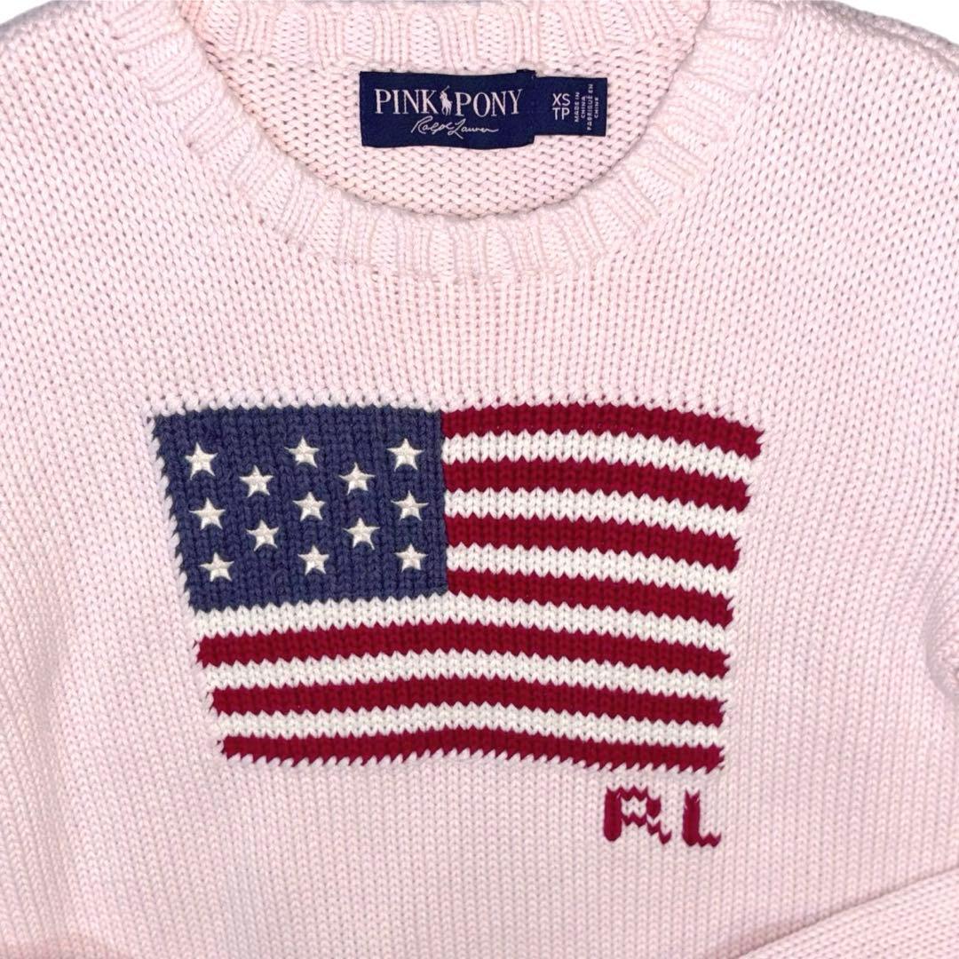 美品 希少 ピンクポニー ラルフローレン 星条旗 ニット セーター