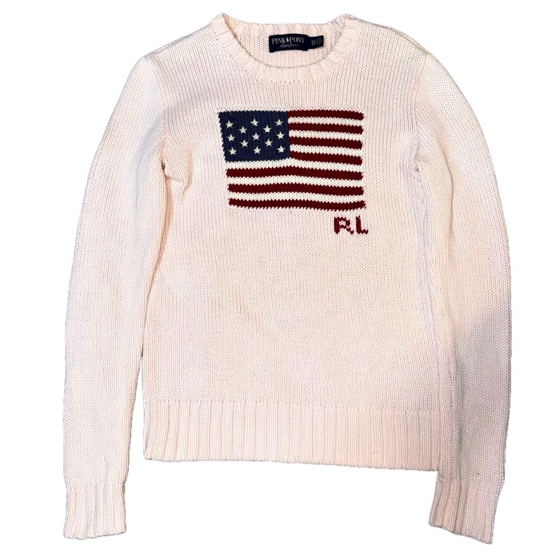 美品 希少 ピンクポニー ラルフローレン 星条旗 ニット セーター