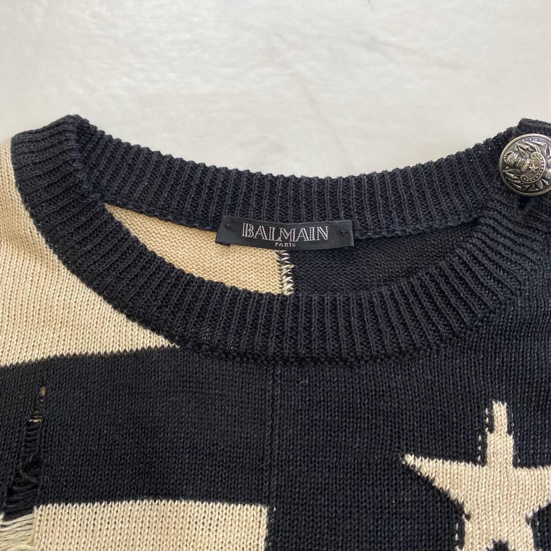 美品★BALMAIN バルマン 長袖ニット セーター 刻印ボタン リネン XS