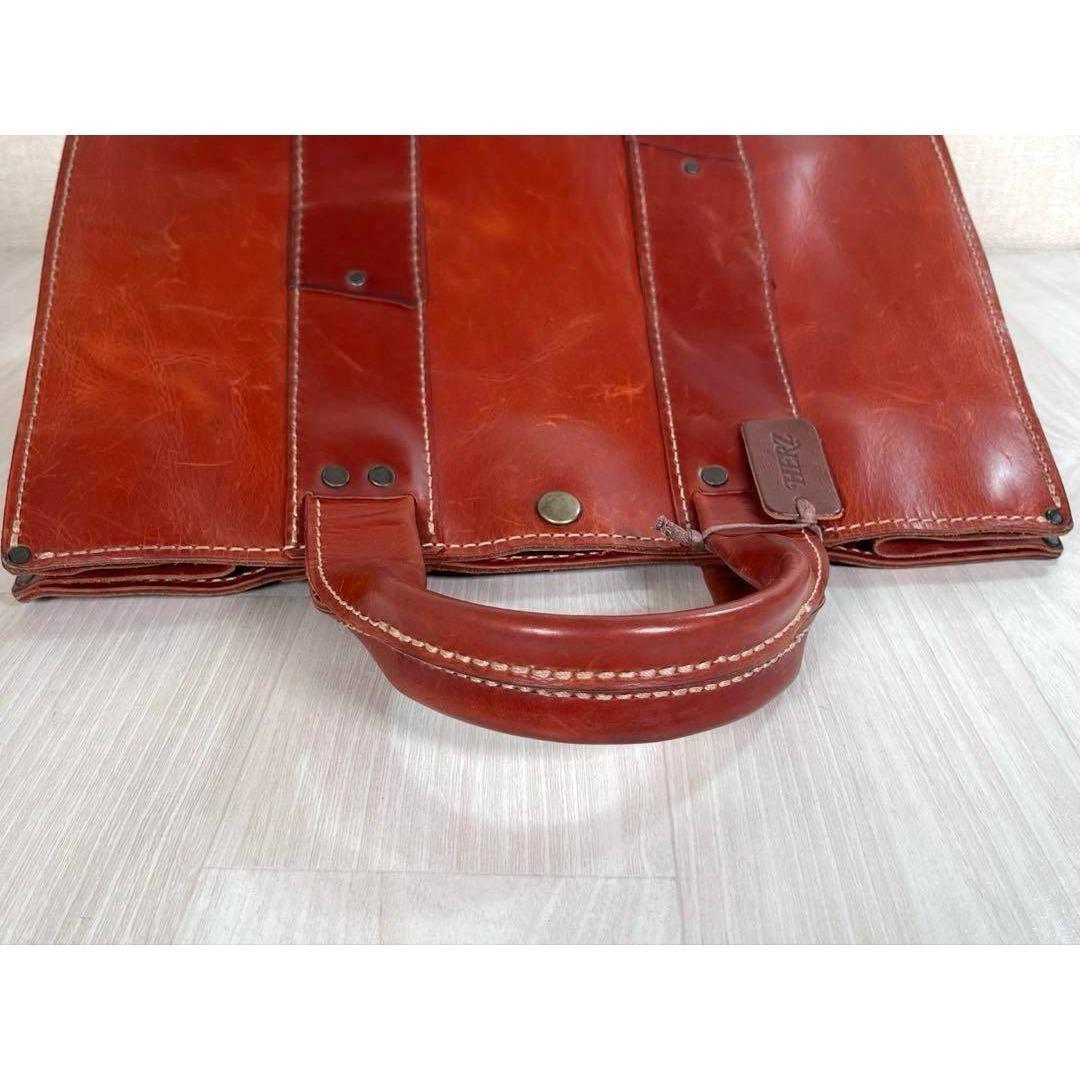 【良品】HERZ/ヘルツ　トート バッグ　オールレザー　自力式　A4収納　赤茶