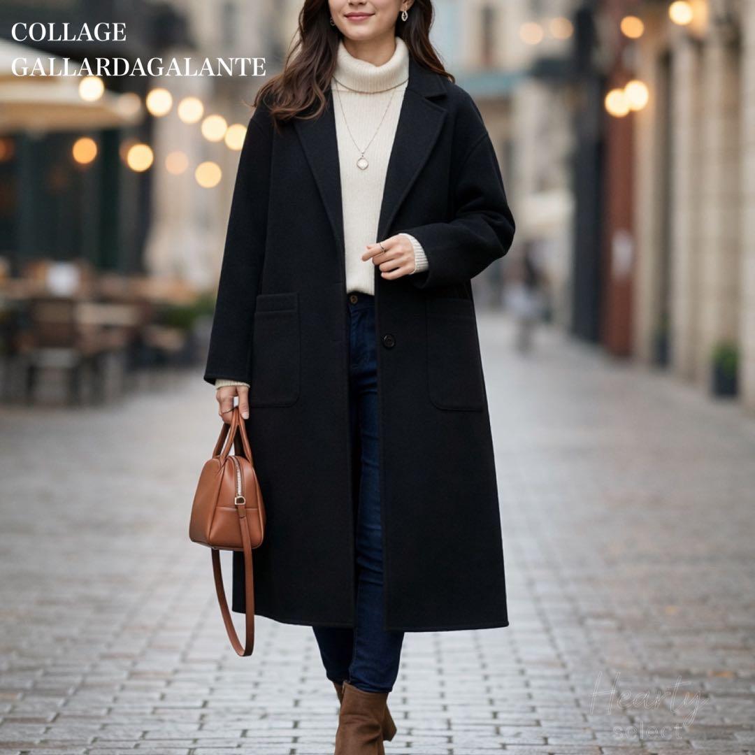 【新品】COLLAGE ガリャルダガランテ／ウールダブルフェイスコート ブラック