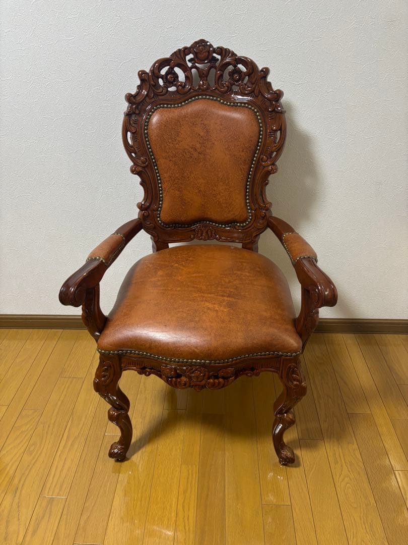 革張アンティークチェア 肘掛け付 古録展 送料無料⓵