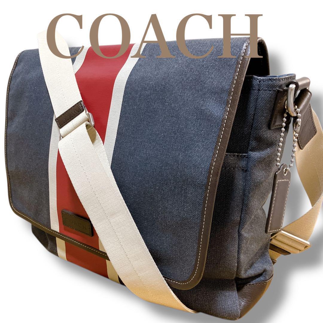 コーチ 大容量 A4収納可 斜め掛け可 デニム メッセンジャーバッグ ネイビー