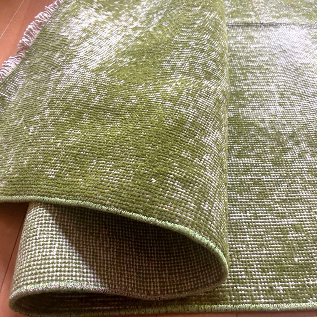 86×209抹茶グリーン　ワンカラーオーバーダイ　匂いありトルコヴィンテージラグ